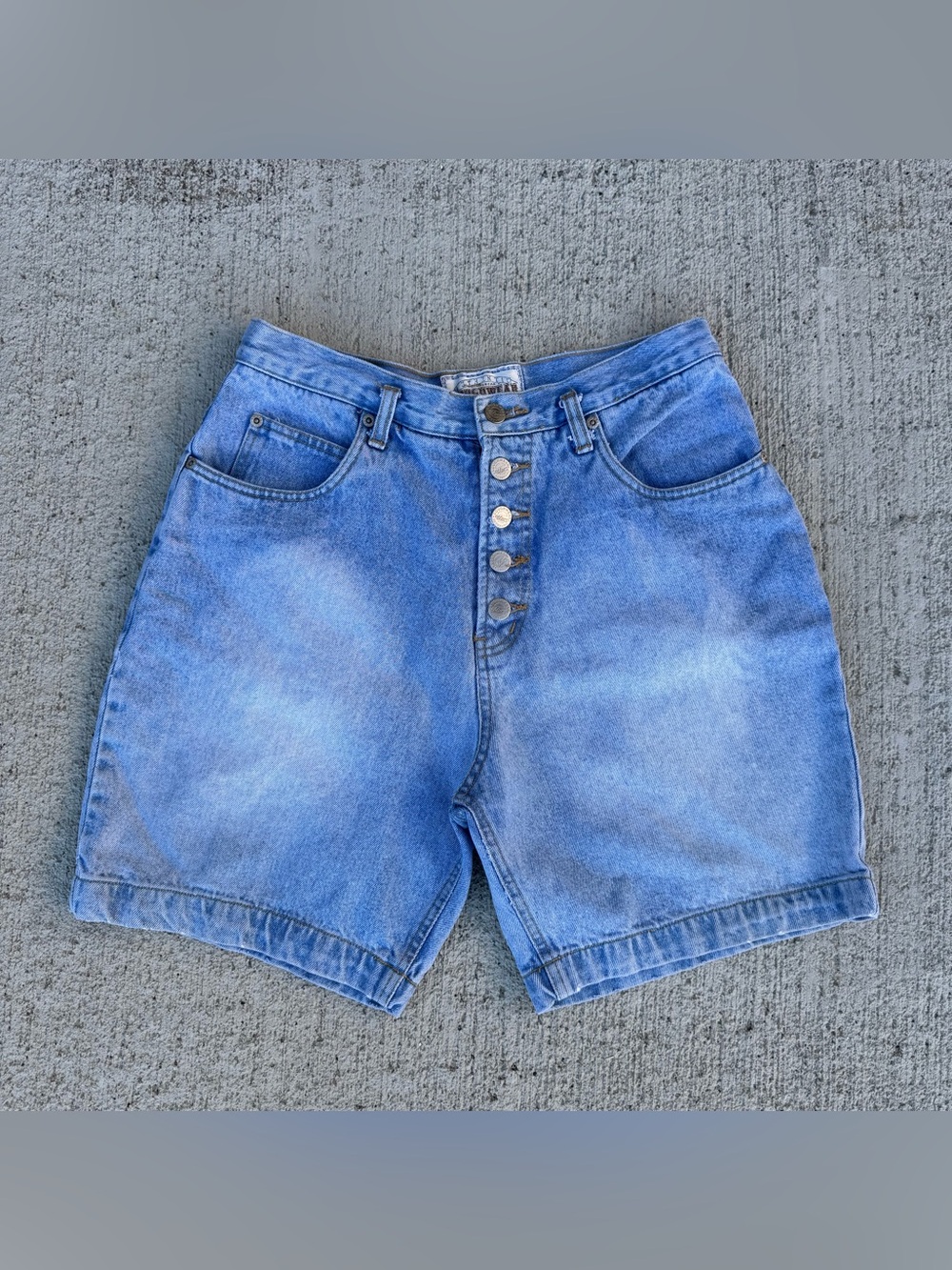 Y2K Vintage Roughwear Denim Shorts High Waisted Button Fly Light Wash Sz 11